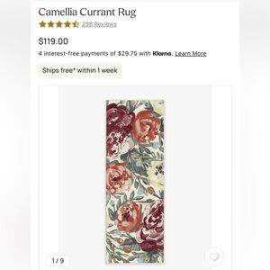 Ruggable Camellia Currant 2.5’x7’ Runner Rug COVER ONLY